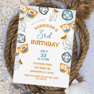 Nautical Sunglasses Pool Party Boy Birthday Invitation