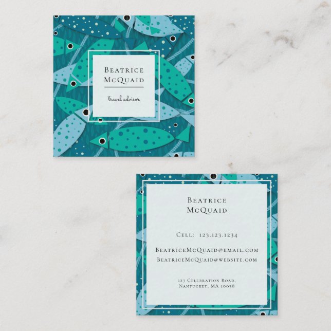 Nautical Swimming Fish Travel Business Card (Front/Back)