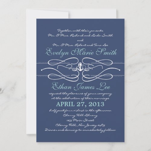 Nautical Swirl Wedding Invitation in Navy