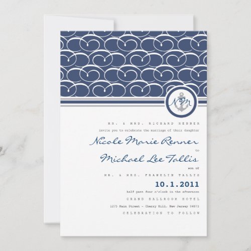 Nautical Swirls Monogram Wedding Invitation