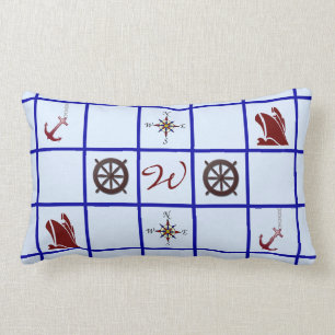 Nautical Symbols Monogrammed Lumbar Pillow