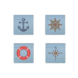 Nautical Symbols on Watery Background Stone Magnet