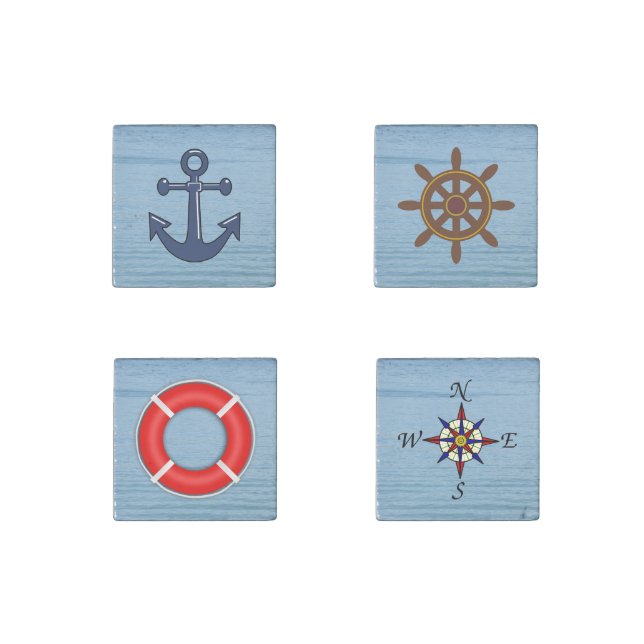 Nautical Symbols on Watery Background Stone Magnet (Front)