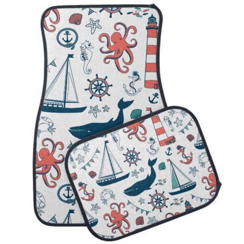 Nautical symbols pattern car floor mat