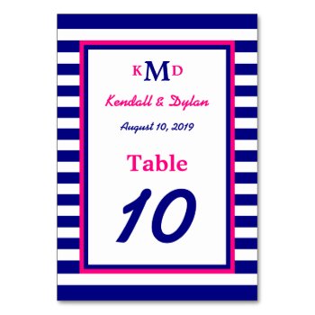 Nautical Table Number Card Navy And Pink by henishouseofpaper at Zazzle