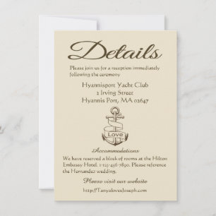 Nautical Tan Directions Details Wedding Anchor Invitation
