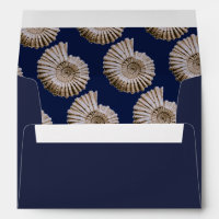 Nautical Tan Spiral Seashells & Navy Blue