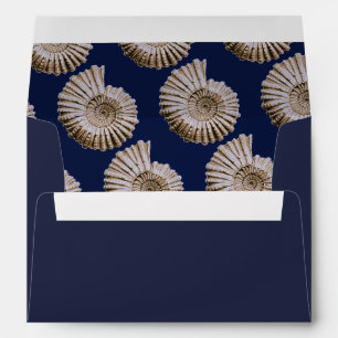 Nautical Tan Spiral Seashells & Navy Blue Envelope