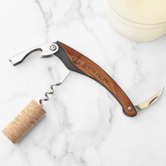 Nautical Teak Wood Grain Personalized Boat Name Waiter's Corkscrew