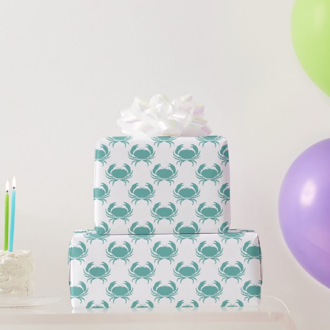 Nautical Teal Crab Pattern Wrapping Paper (Party Gifts)