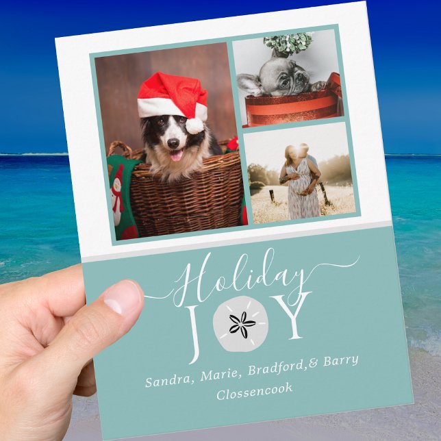 Nautical Teal Joy Sand dollar 3 Photo Christmas (Creator Uploaded)