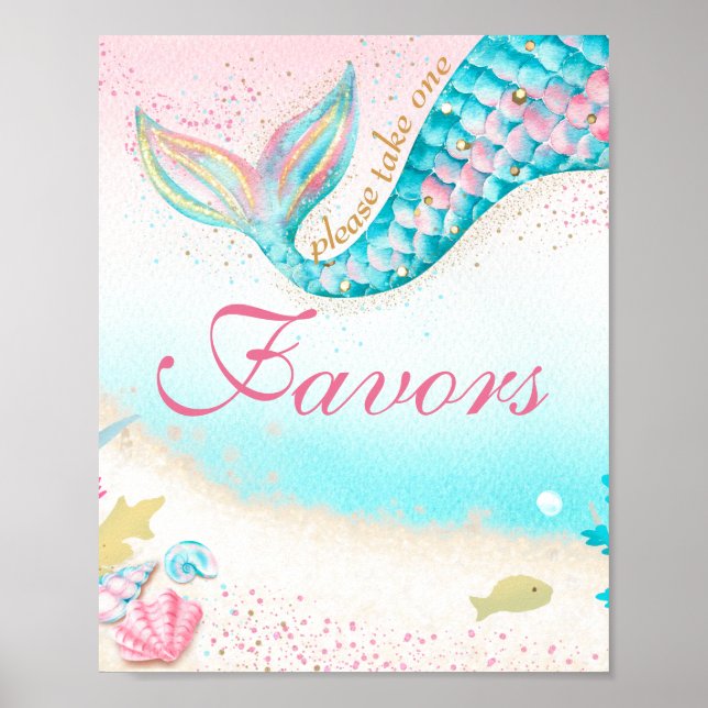 Nautical Teal Mermaid Party Favor Display Sign (Front)
