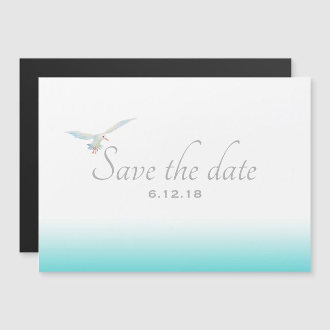Nautical Teal Sea Breeze Gradient with Seagull Magnetic Invitation (Front/Back)