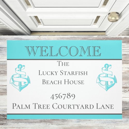 Nautical Teal Turquoise  Anchor beach house Doormat