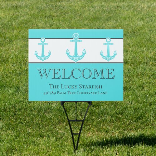 Nautical Teal Turquoise  Anchor beach house Sign