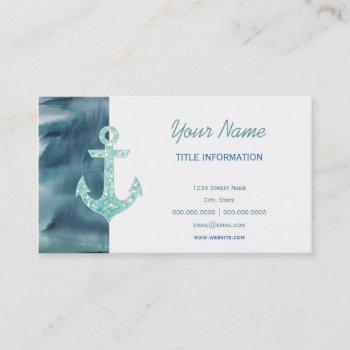 Nautical Teal Watercolor Glitter Anchor Business Card by RosaAzulStudio at Zazzle
