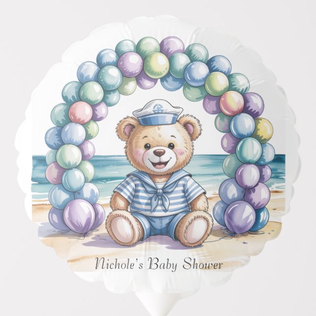 Nautical Teddy Bear Beach Boy Baby Shower Balloon (Front)