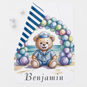 Nautical Teddy Bear Beach Boy Baby Shower Blanket