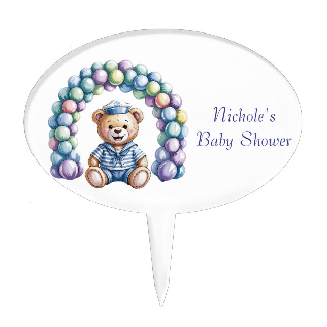 Nautical Teddy Bear Beach Boy Baby Shower Cake Topper (Front)