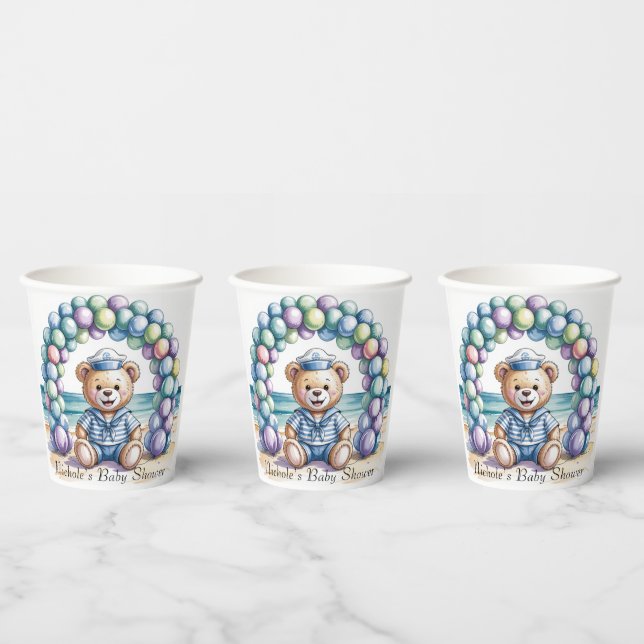 Nautical Teddy Bear Beach Boy Baby Shower Paper Cups (Multi)
