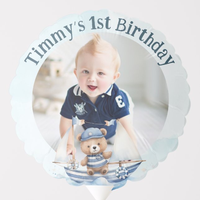 Nautical Teddy Bear Boy First 1st Birthday Balloon (Front)