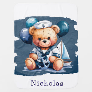 Nautical Teddy Bear Delight Boy Baby Shower Gift Blanket