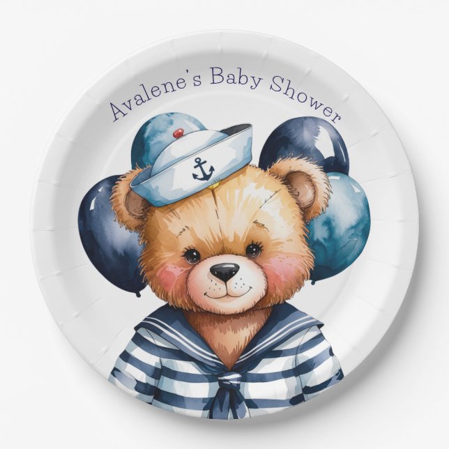 Nautical Teddy Bear Delight Boy Baby Shower Paper Plates (Front)