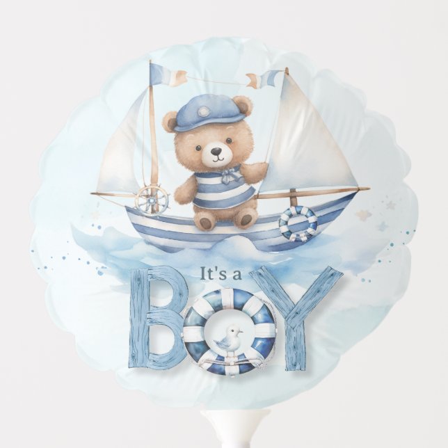 Nautical Teddy Bear It's a Boy Baby Shower Balloon (Front)