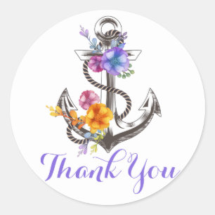 Nautical Thank You Anchor Purple Beach Wedding Classic Round Sticker
