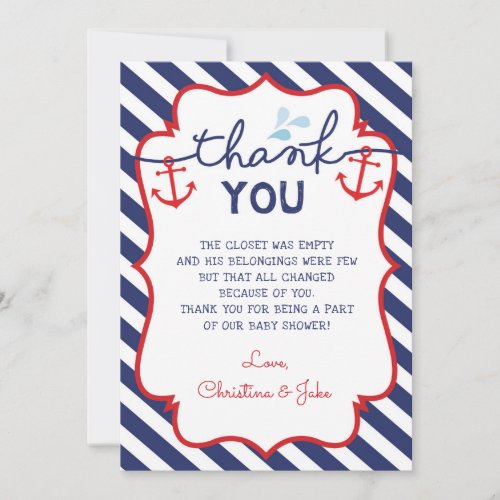 Nautical Thank You Card Baby Shower Birthday Navy