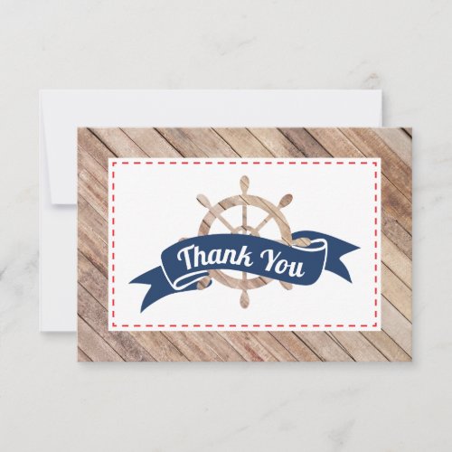 Nautical Thank You Card in Navy Blue and Red