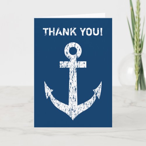 Nautical thank you card with white boat anchor