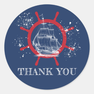 Nautical Thank you Favor Blue Classic Round Sticker