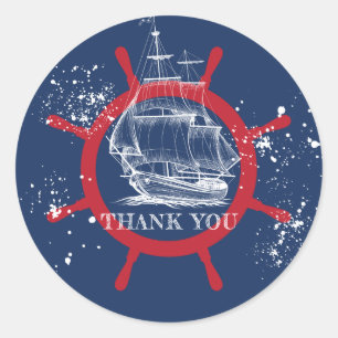 Nautical Thank you Favor Blue Classic Round Sticker