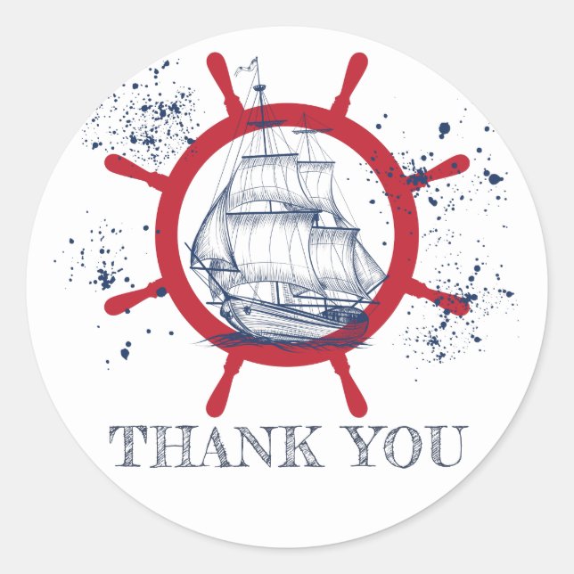 Nautical Thank you Favor Classic Round Sticker (Front)