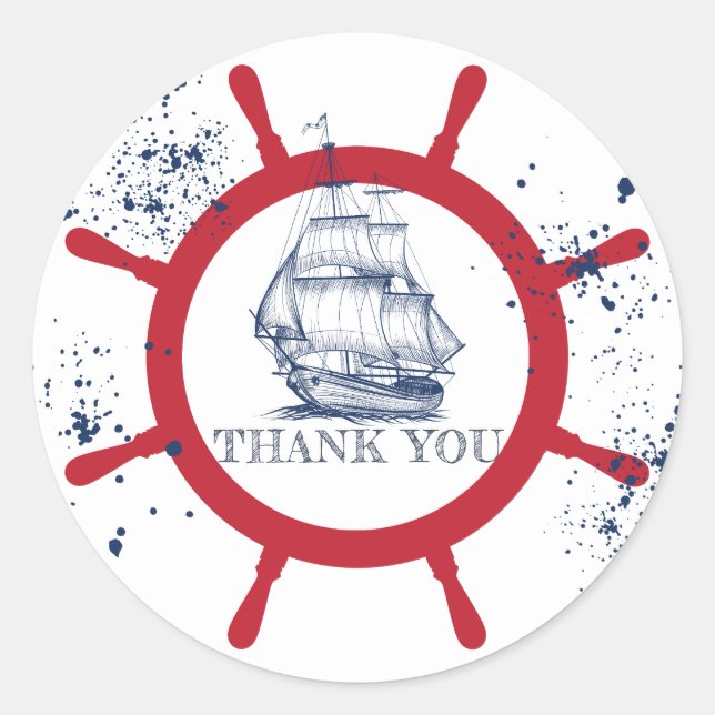 Nautical Thank you Favor Classic Round Sticker (Front)