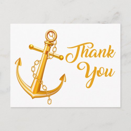 Nautical Thank You Gold Anchor Wedding Beach Ocean Postcard