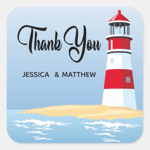 Nautical Thank You Lighthouse Beach Summer Wedding Square Sticker