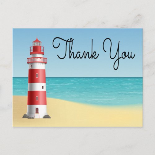Nautical Thank You Lighthouse Wedding Beach Summer Postcard
