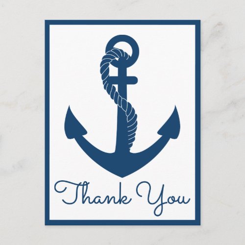 Nautical Thank You Navy Anchor Wedding Beach Ocean Postcard