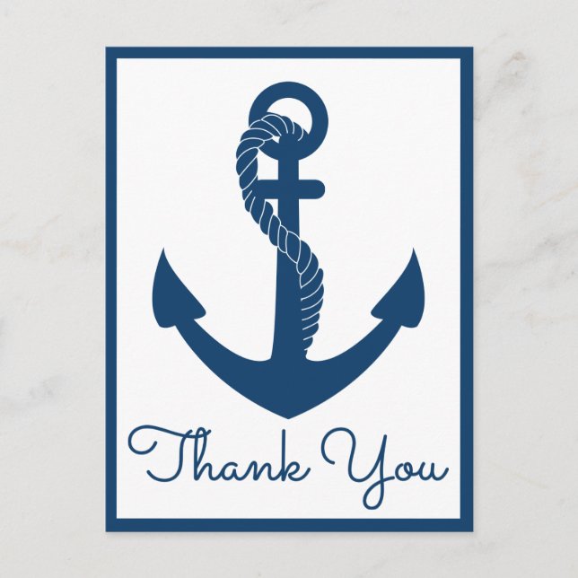 Nautical Thank You Navy Anchor Wedding Beach Ocean Postcard (Front)