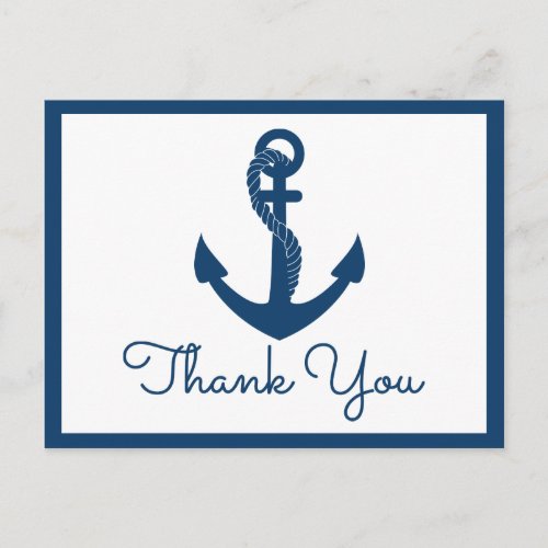 Nautical Thank You Navy Anchor Wedding Beach Ocean Postcard