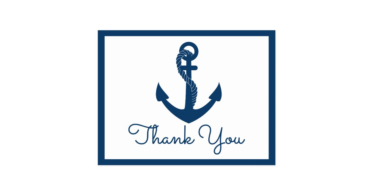 Nautical Thank You Navy Anchor Wedding Beach Ocean Postcard