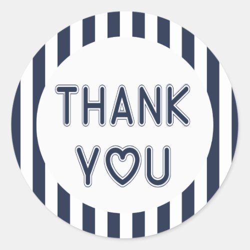 Nautical Thank You Navy Blue And White Stripes Classic Round Sticker