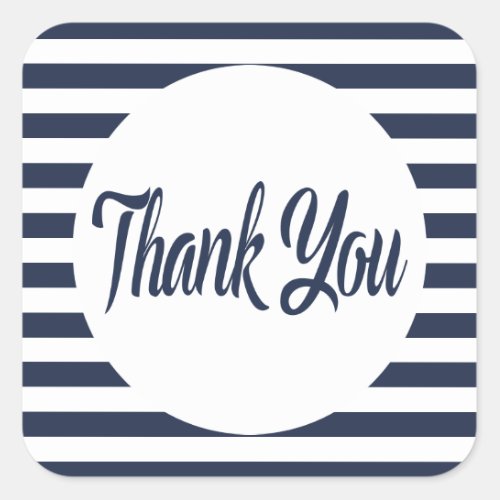 Nautical Thank You Navy Blue And White Stripes Square Sticker