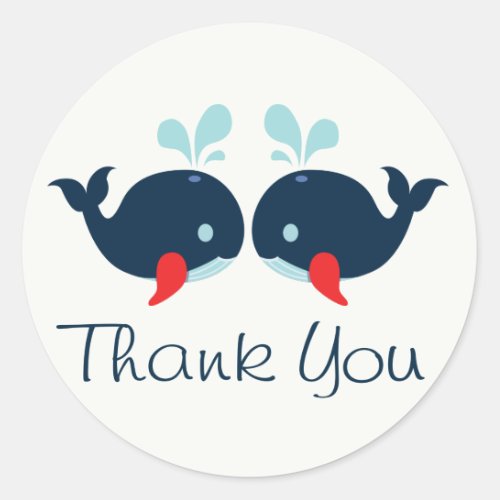Nautical Thank You Navy Blue  Red Whales Wedding Classic Round Sticker