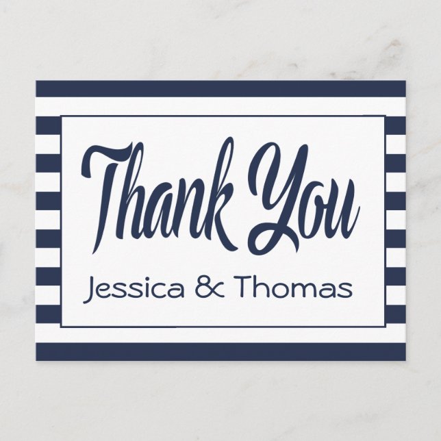 Nautical Thank You Navy Blue & White Stripes Postcard (Front)