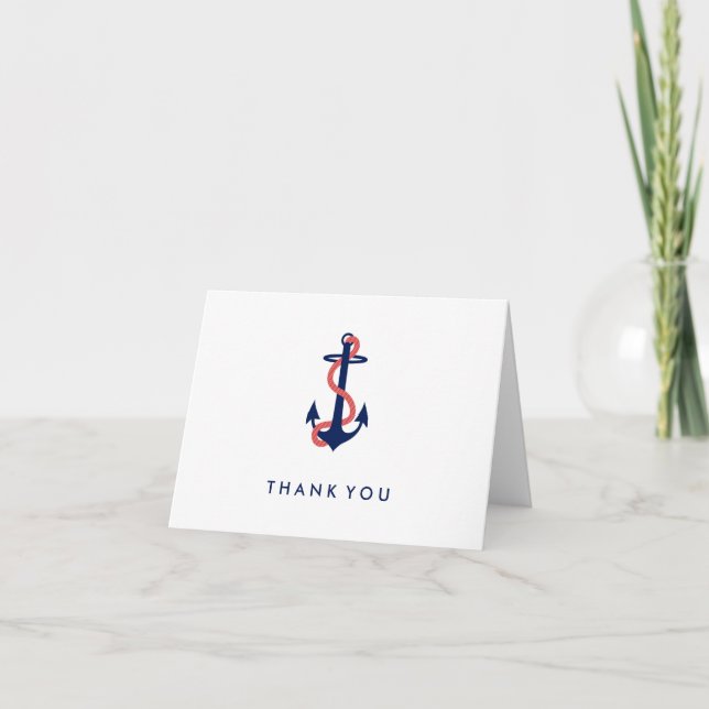 Nautical Thank You Note Card Navy Blue Anchor (Front)