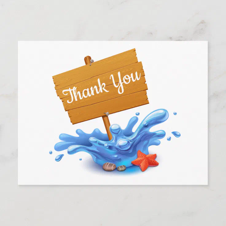 Nautical Thank You Ocean Waves Blue Summer Wedding Postcard | Zazzle