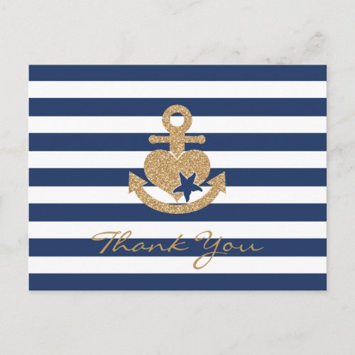 Nautical Thank You Postcard_Navy  Gold Postcard